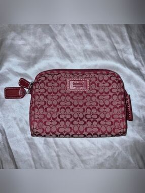 Coach Signature Jacquard Cosmetic Pouch in Burgundy/Red